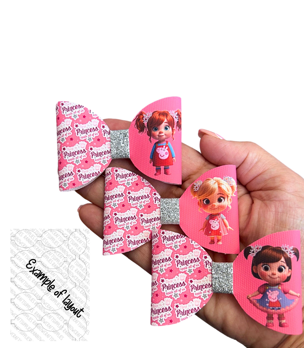 8 x Peppa girl Leatherette 3.5”bow loops
