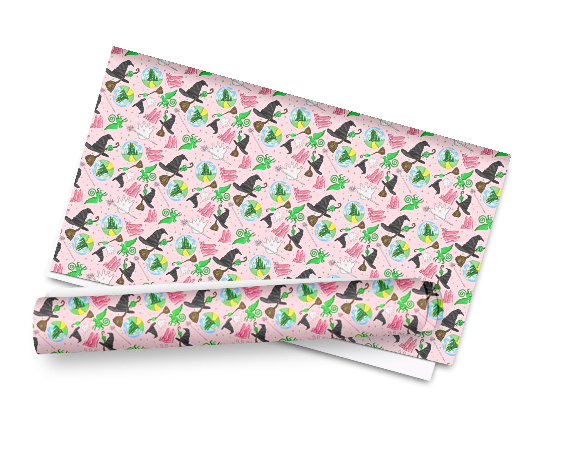 Pink Good wicked witch pattern Leatherette Fabric A4