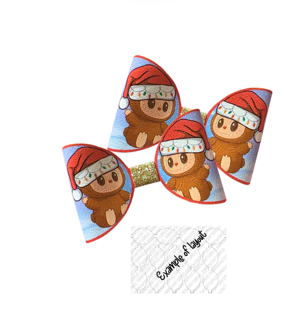 7 x Bu bu monster Christmas themed bow loops 3.5”