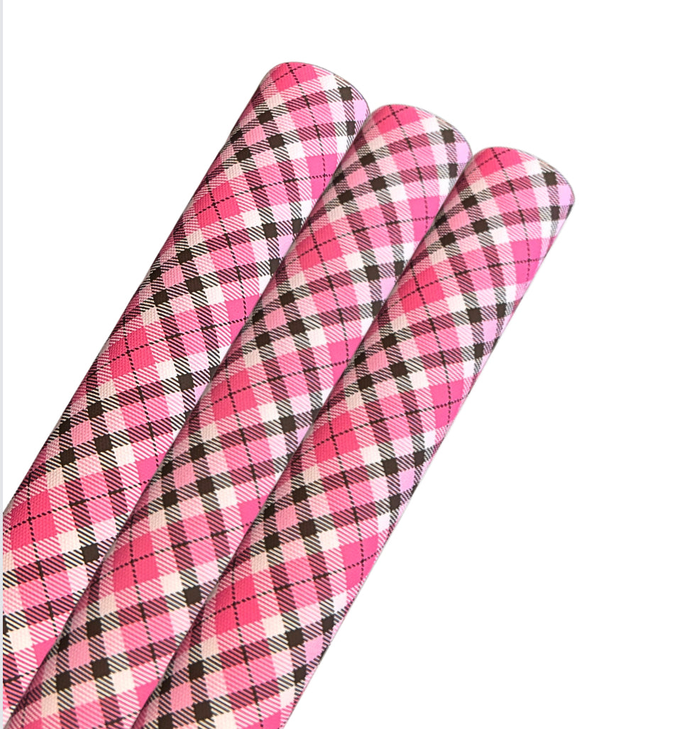 Pink tartan themed printed canvas fabric