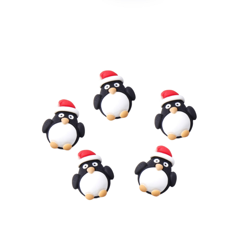 Festive Penguin 3D resin flat back embellishments x 4