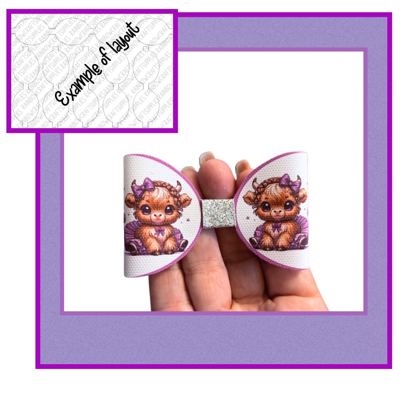 7 x Highland Cow pre printed canvas hair bow loops 3.5”