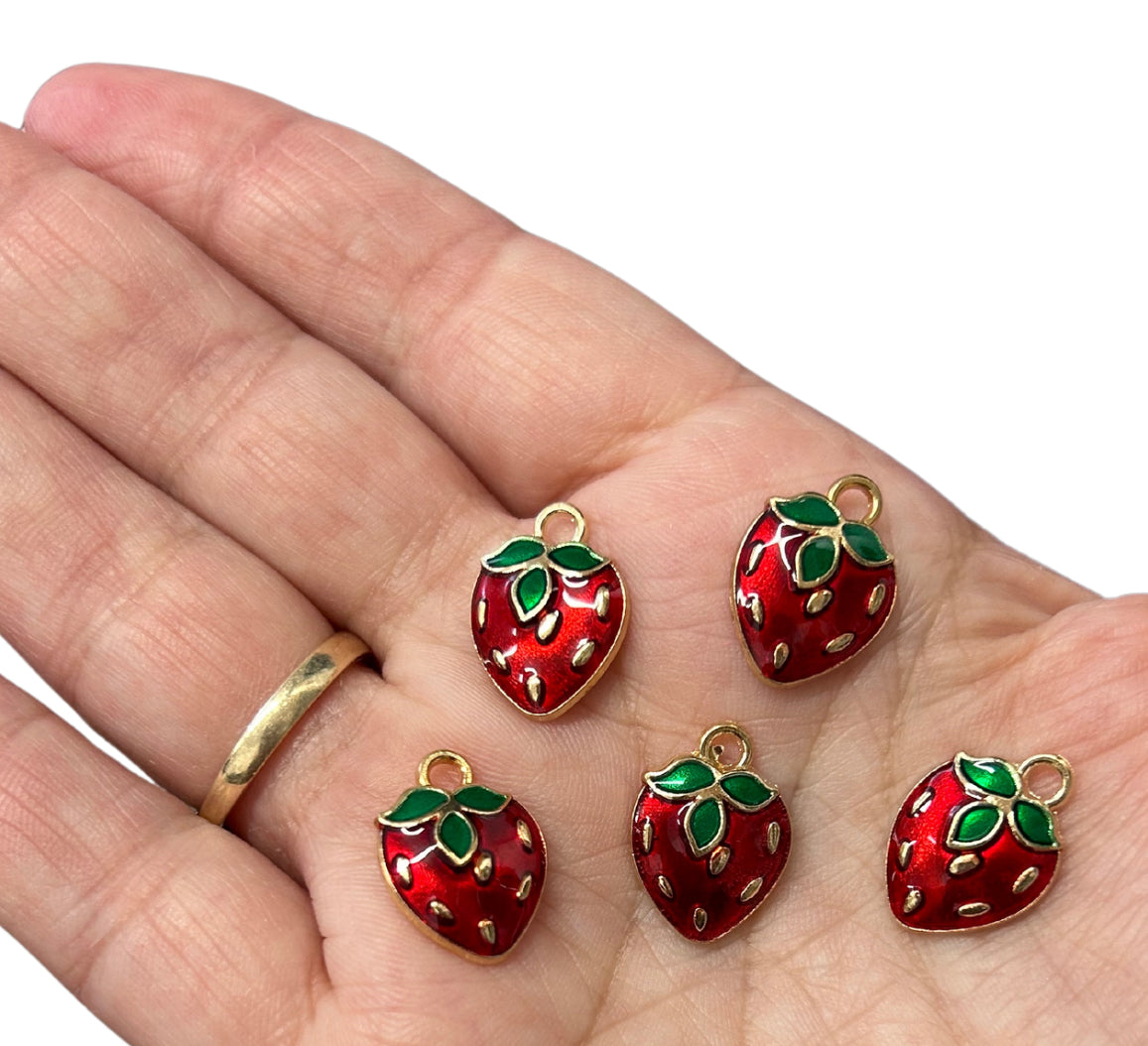 Strawberry fruit enamel charms