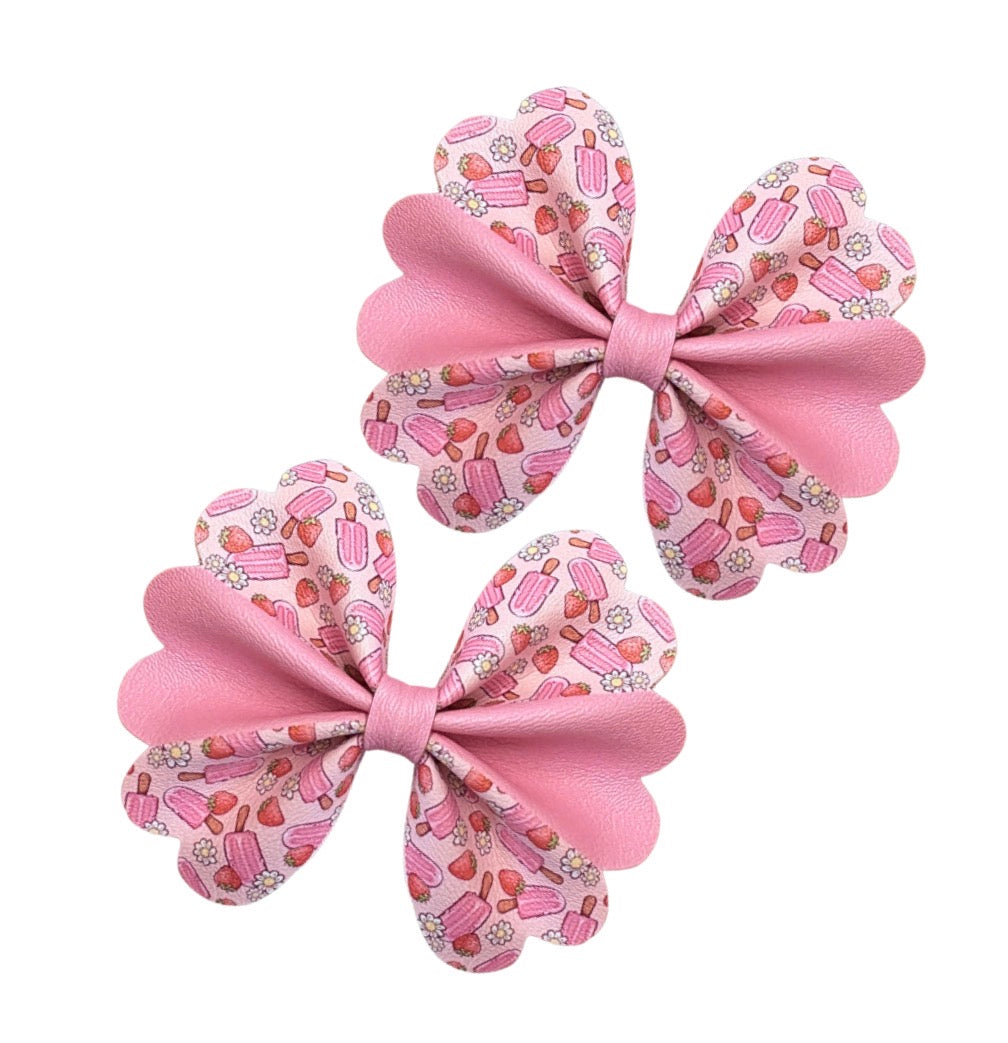 5 x Cut around scallop Pinch leatherette bows 3.5” Ice lolly theme