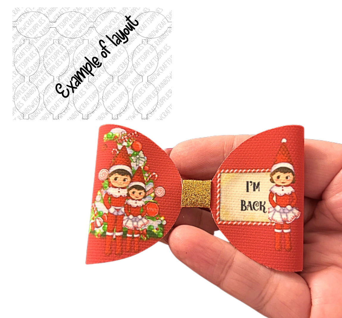 Nughty Elves christmas themed printed canvas bow loops x 7
