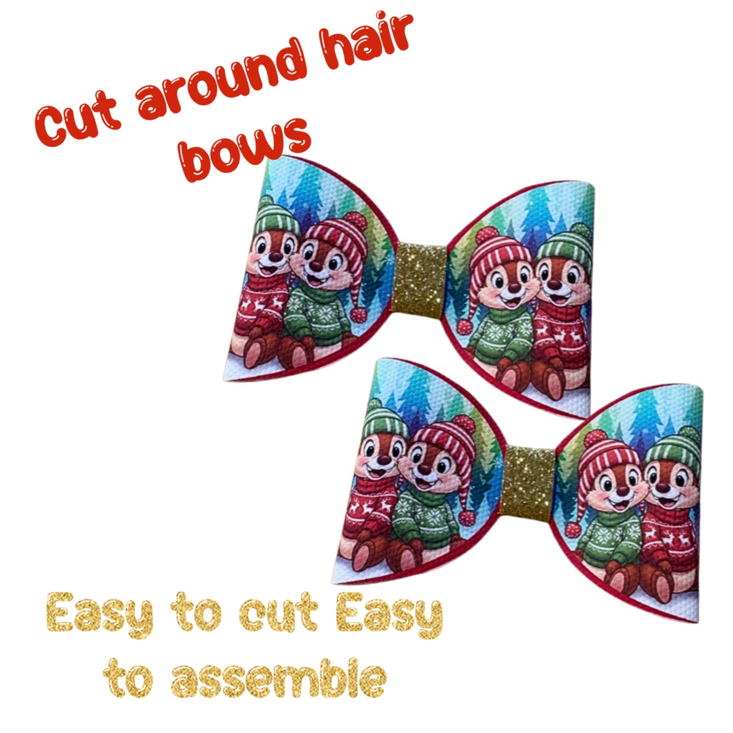 7 Chipmunks cut Around hair bow loops 3.5” Leatherette or Canvas