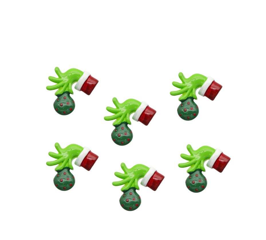 Grouchy grinchy hand resin flat back embellishments x 4