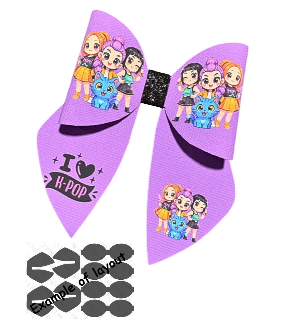 4 x printed in house Canvas bow loops and Sailor Tails 3.5”K Pop