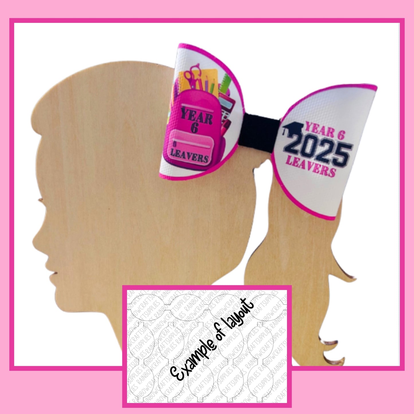 Year 6 Leavers theme themed pre printed canvas hair bow loops x 7