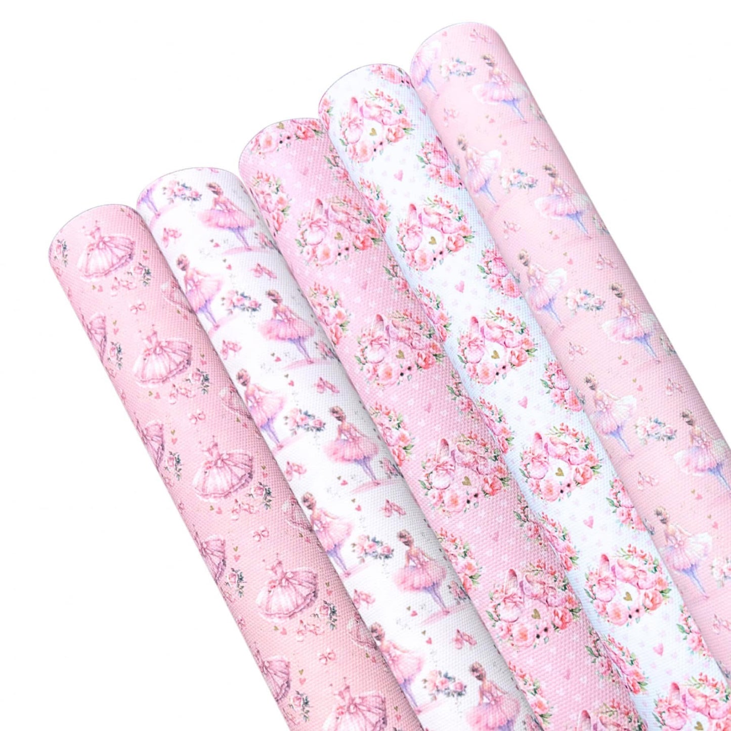 5 x pastel pink Ballerina themed printed premium canvas fabric A4