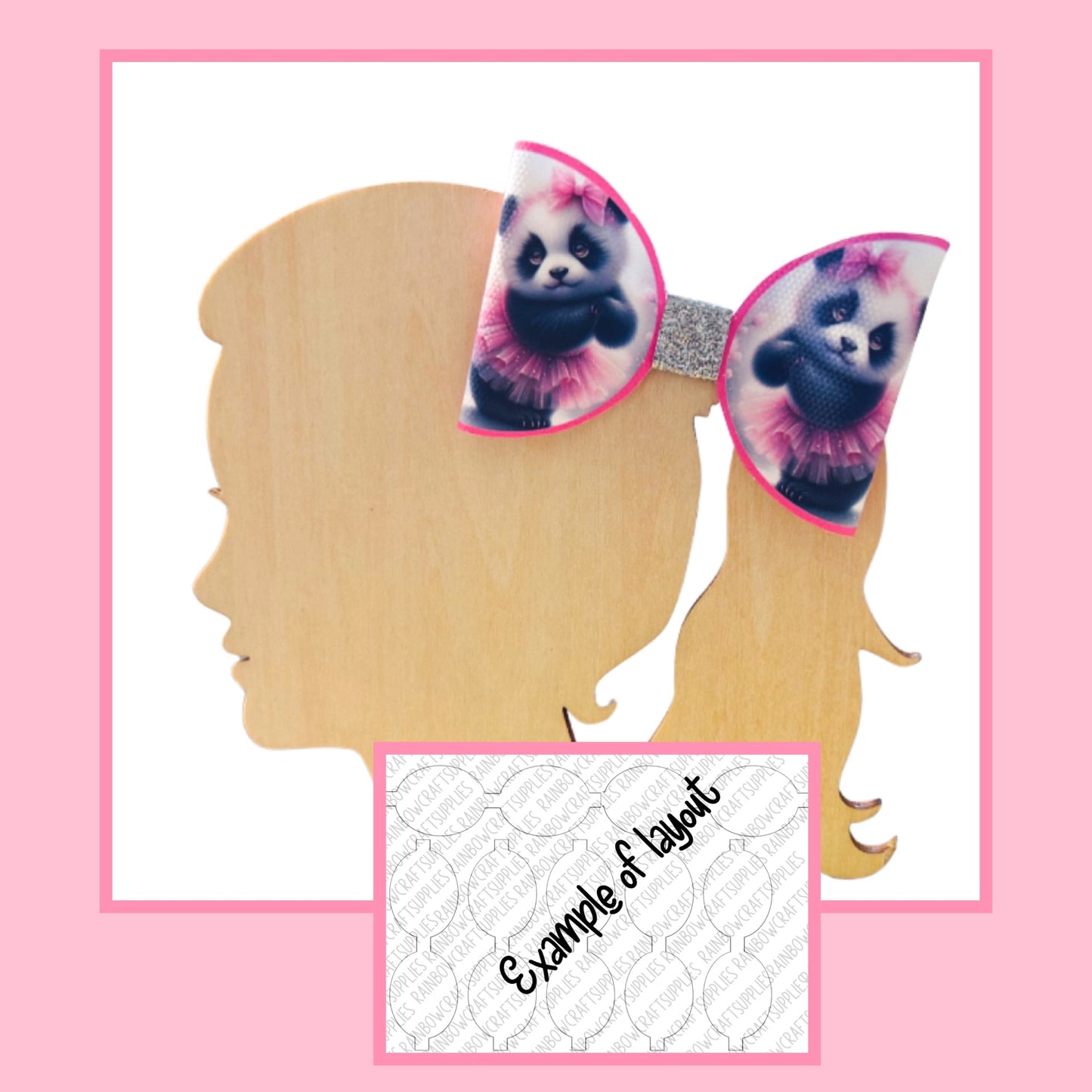 Panda Cute In a Tutu theme themed pre printed canvas hair bow loops x 7