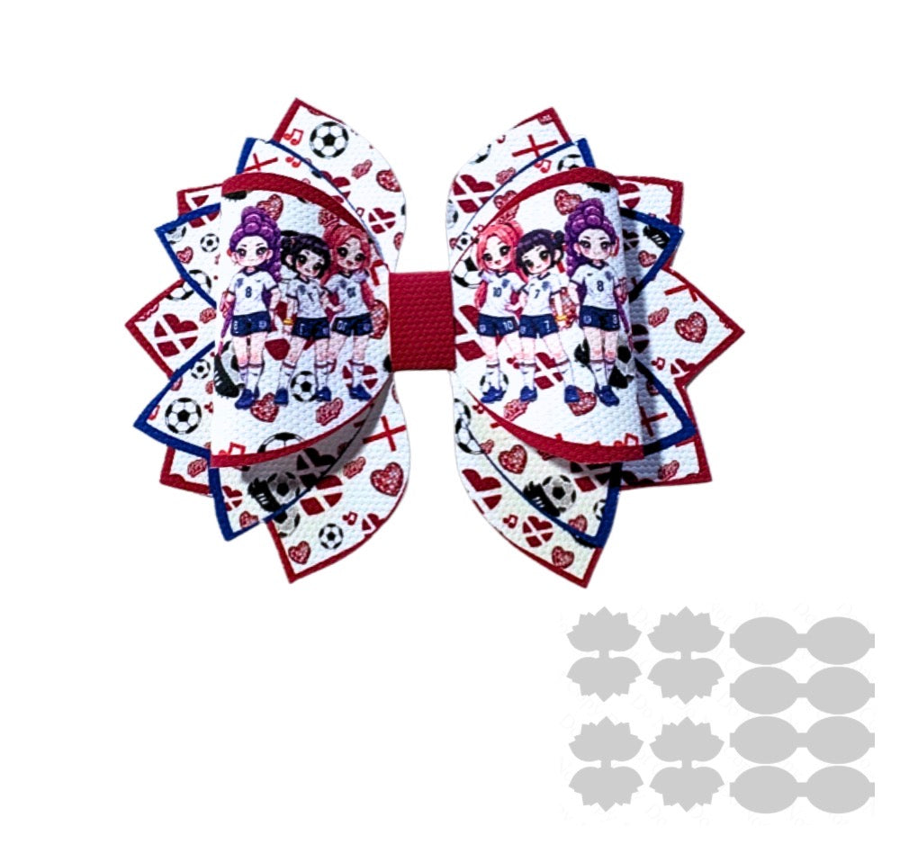 4 x printed Canvas bow loops and Fan Tails 3.5” World Cup Kpop Scotland
