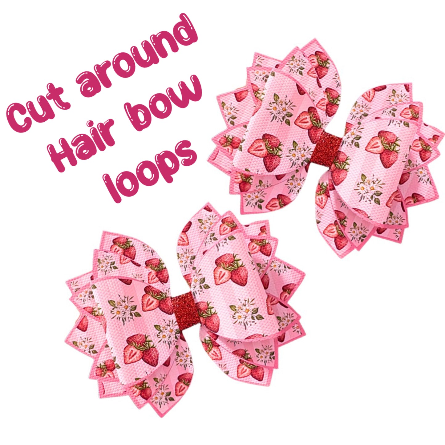 4 x printed in house Leatherette bow loops and Fan Tails 3.5” Pastel Strawberries