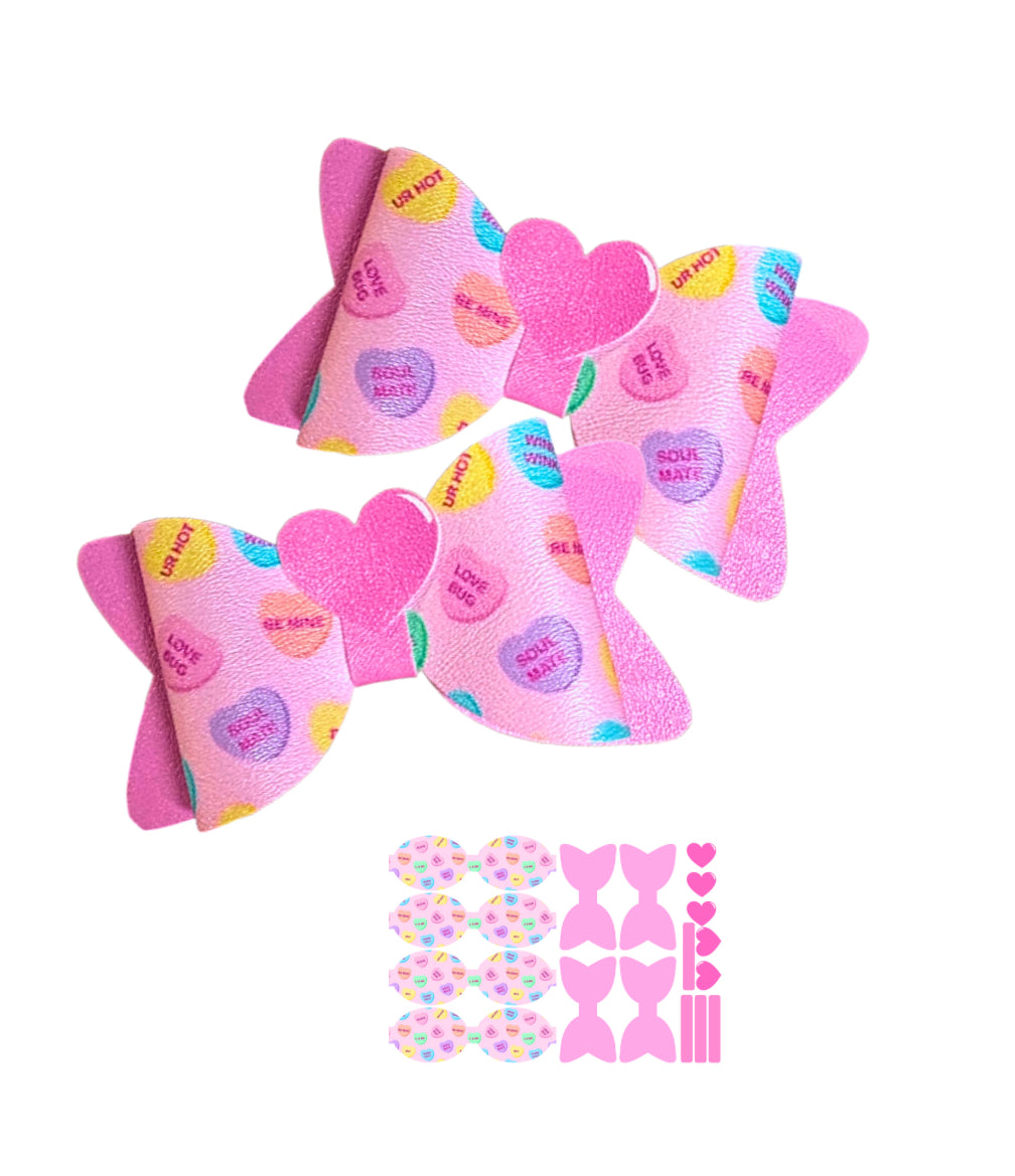 4 piece sweetheart candy leatherette bow loops 3.5”