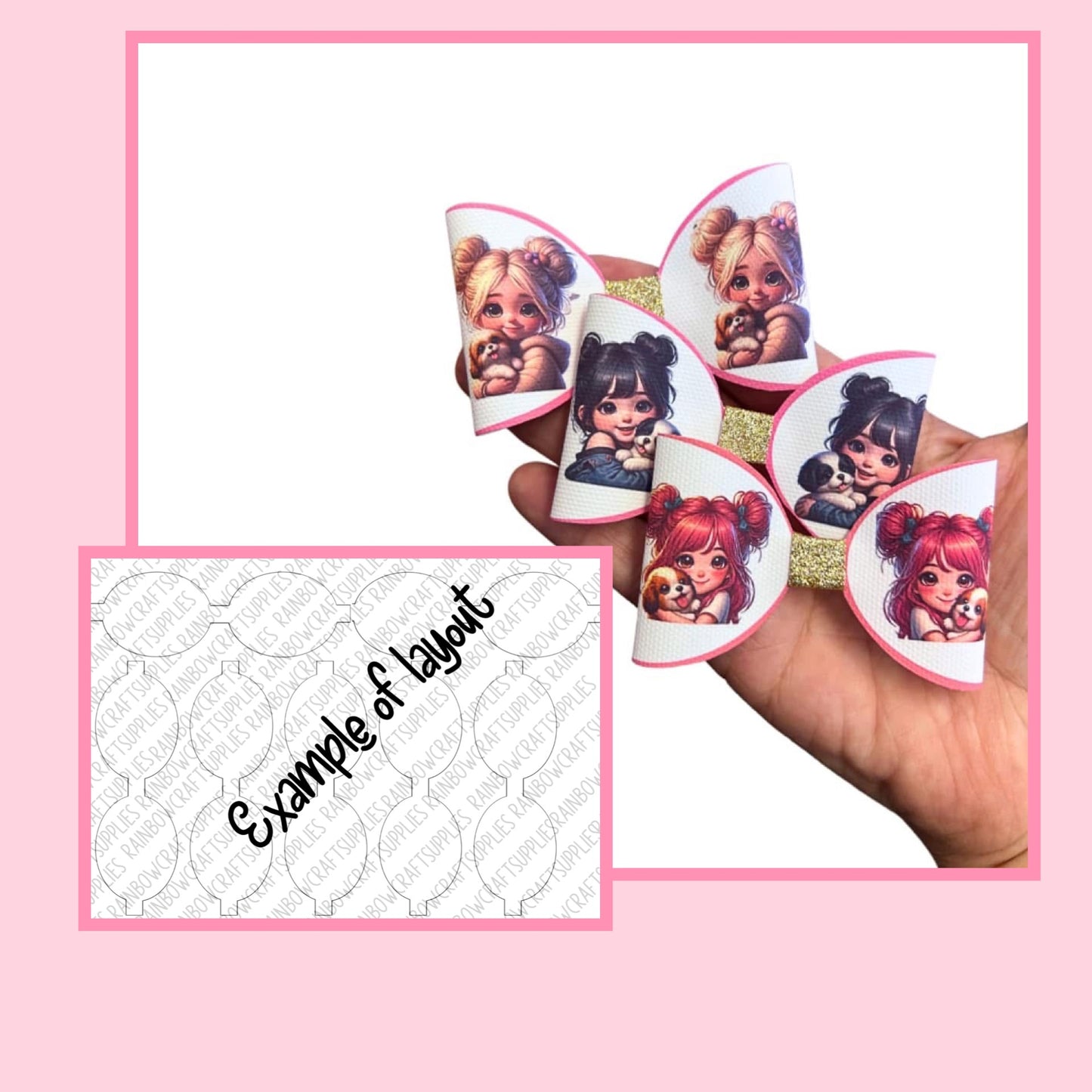 “Just a girl who loves Dogs” themed pre printed canvas hair bow loops x 7