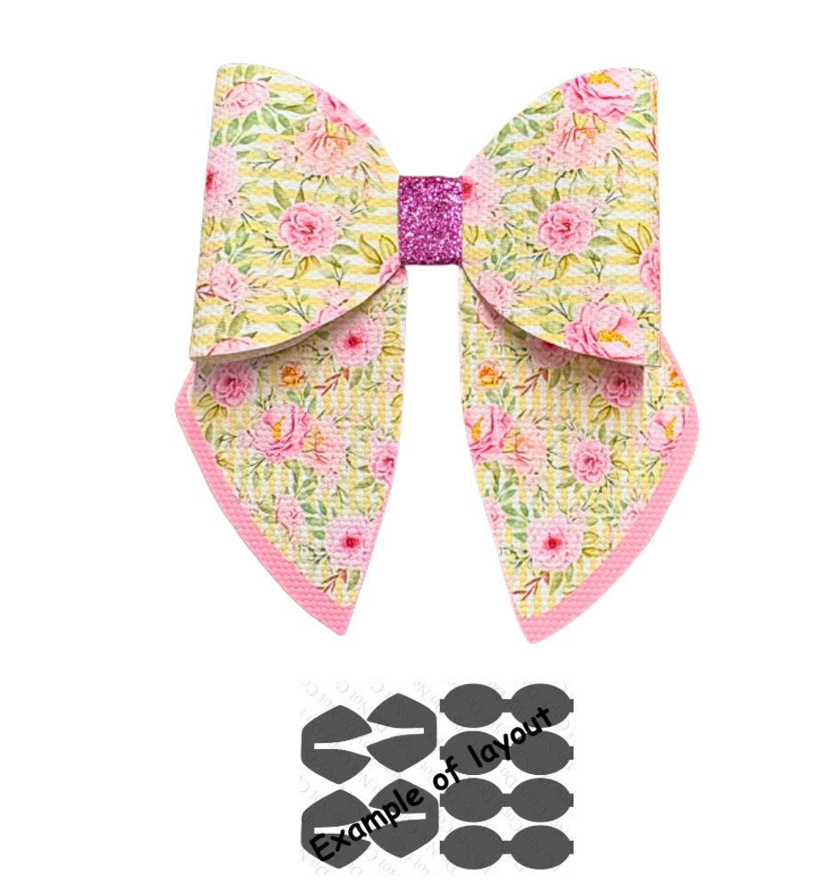 4 piece Spring Floral leatherette bow loops and Sailor Tails 3.5”