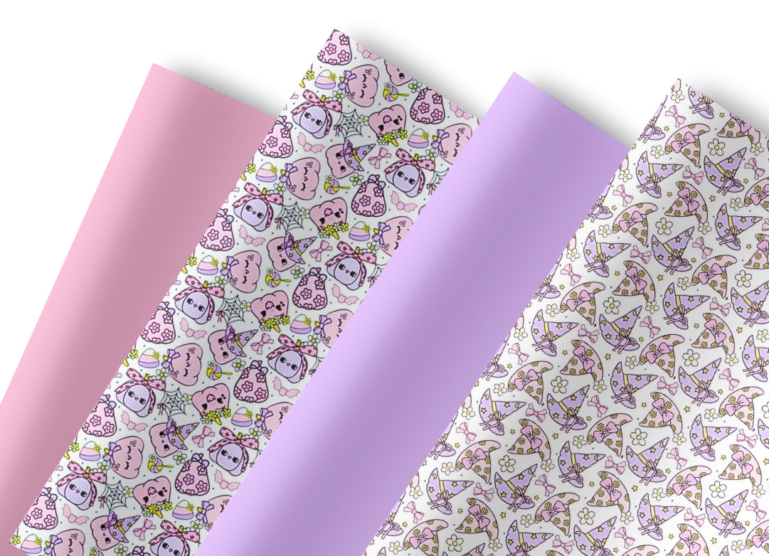 Set of 4 cute ghostly themed printed premium canvas fabric A4