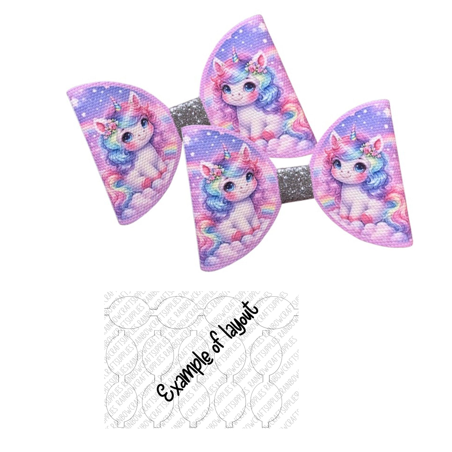 7 x Enchanted unicorn pre printed leatherette bow loops 3.5”