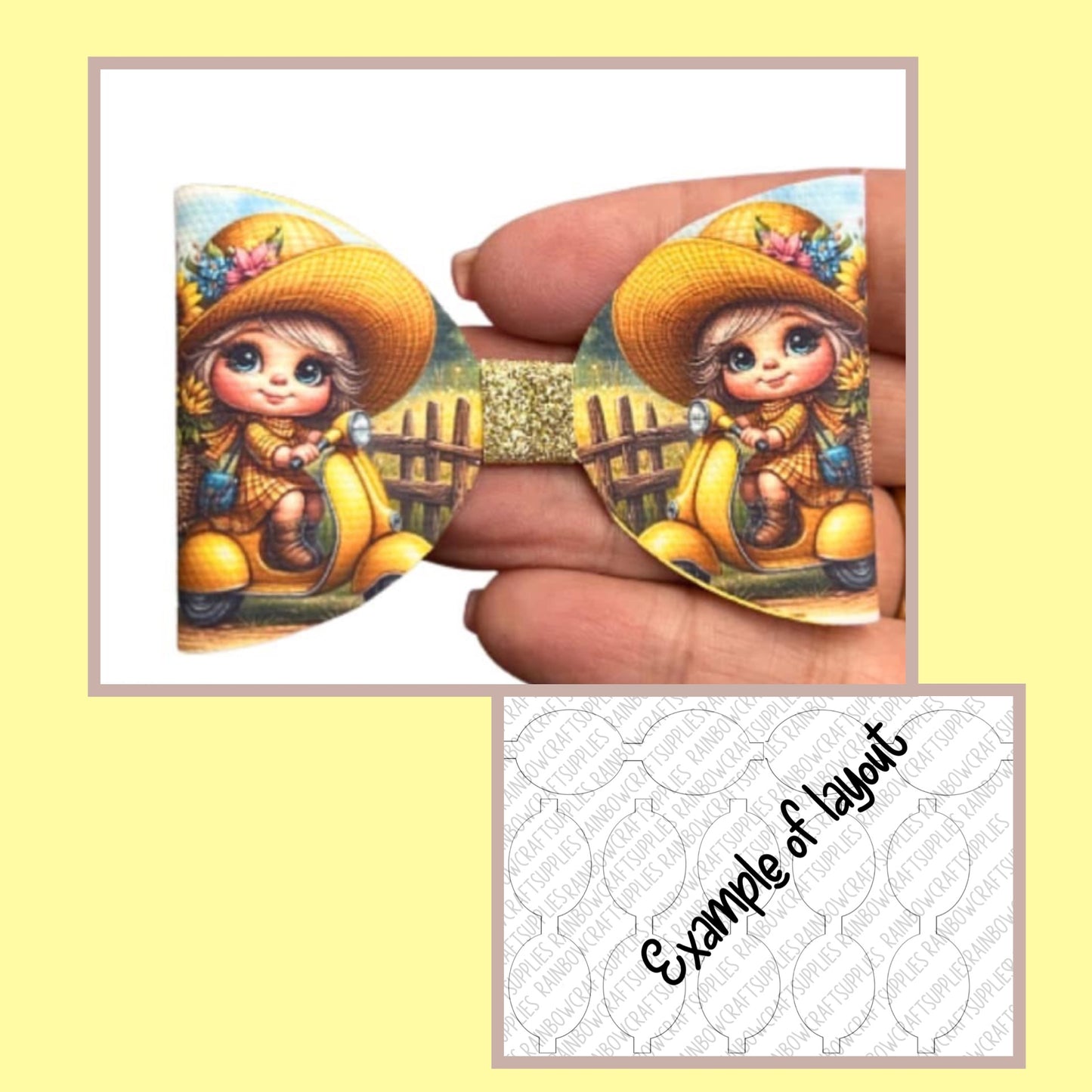 Sunflower girl themed pre printed canvas bow loops x 7 (3.5”)