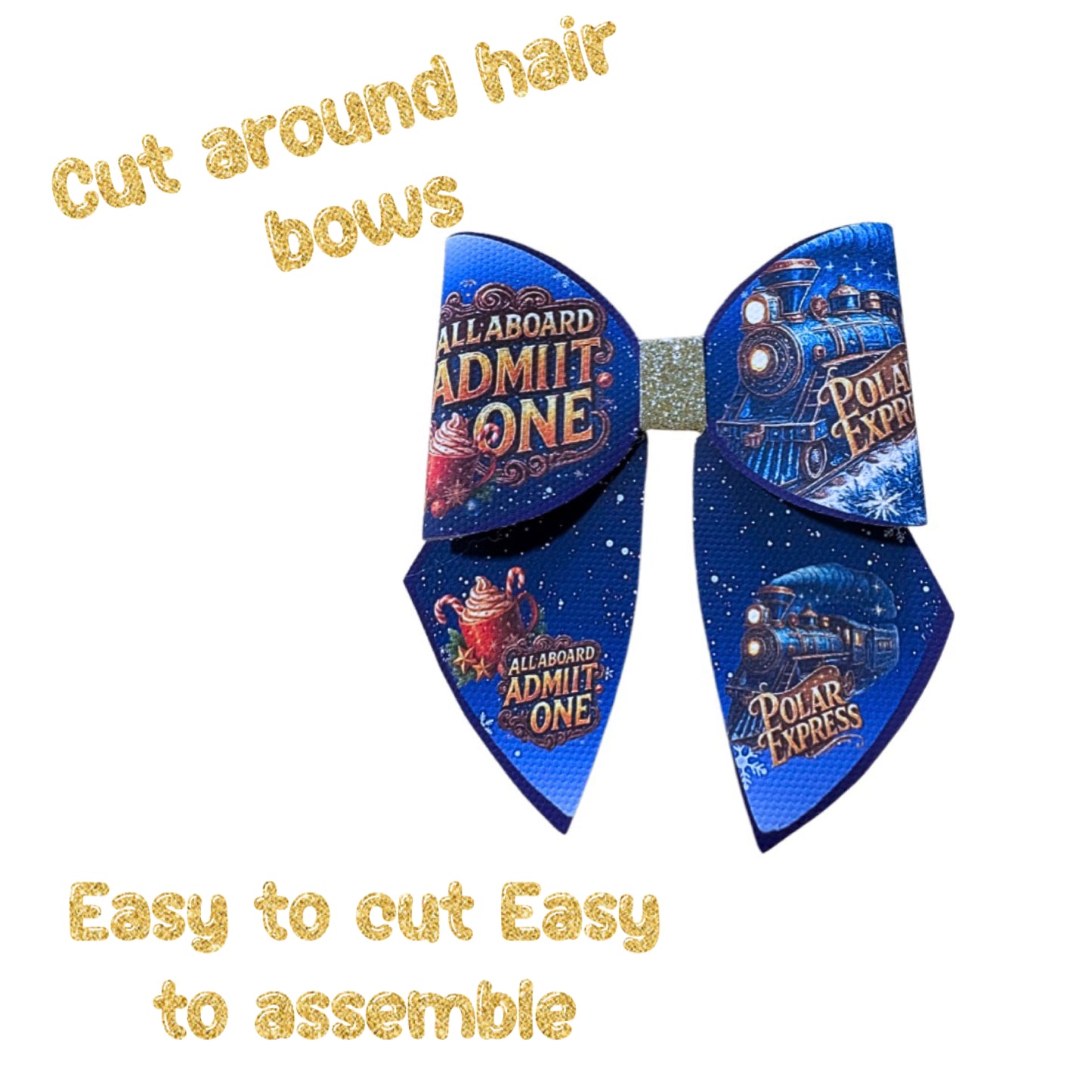 4 x Christmas Train Cut around Hair bow sets 3.5” Leatherette or Canvas