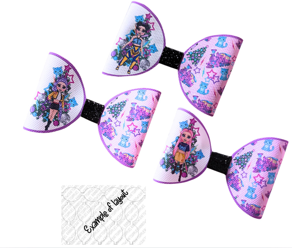 Christmas K-pop Girls themed printed canvas bow loops x 7