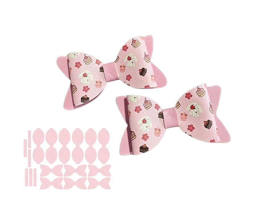 6 x piece 3” printed Canvas Bow loops tails and centre strips jelly plush bunny