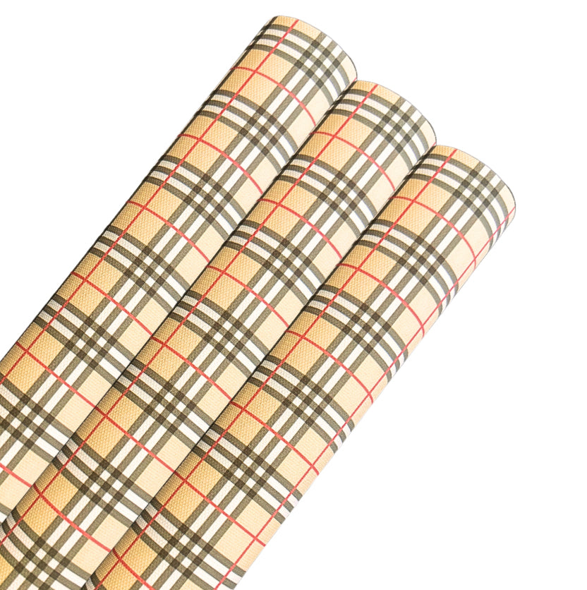 Cream tartan themed printed canvas fabric
