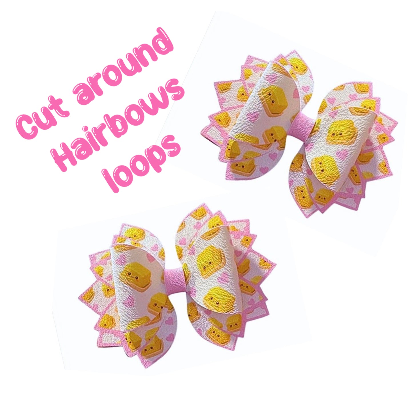 4 x printed in house Leatherette bow loops and Fan Tails 3.5” Juicy Squishy Butter
