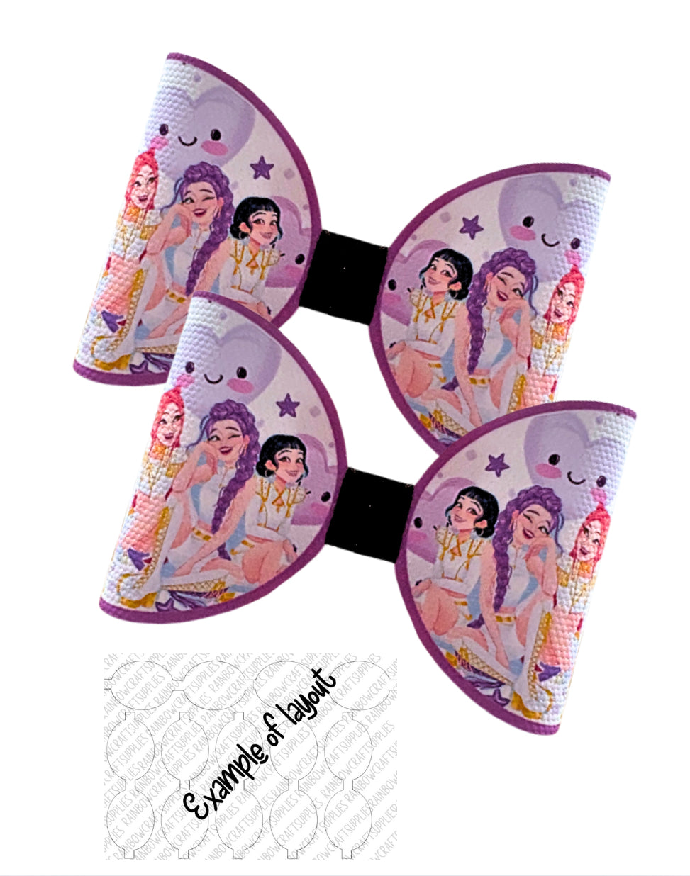 Demon pop Purple Girls pre printed canvas bow loops x 7