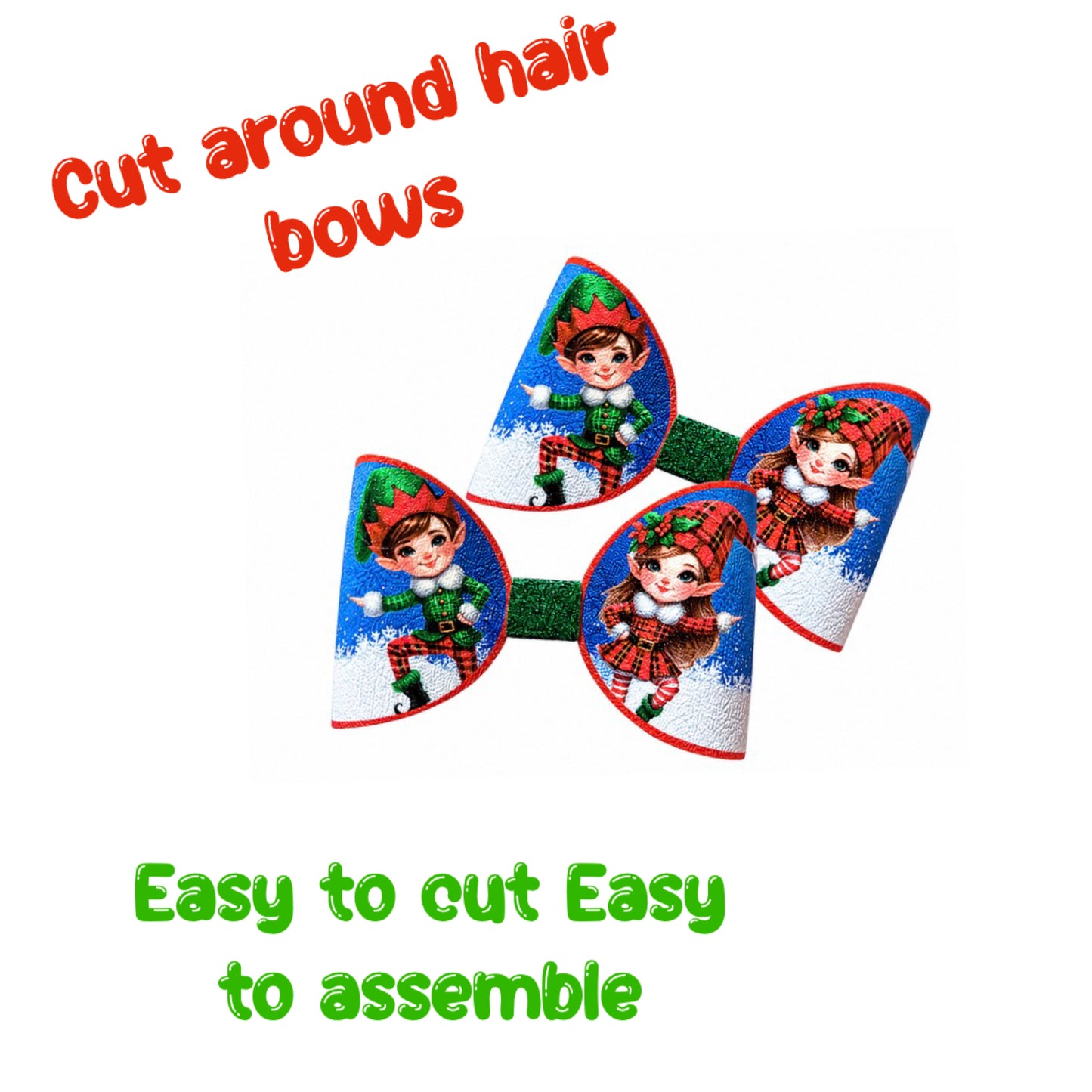 7 x Santa’s Elves Cut around Hair bow loops 3.5”