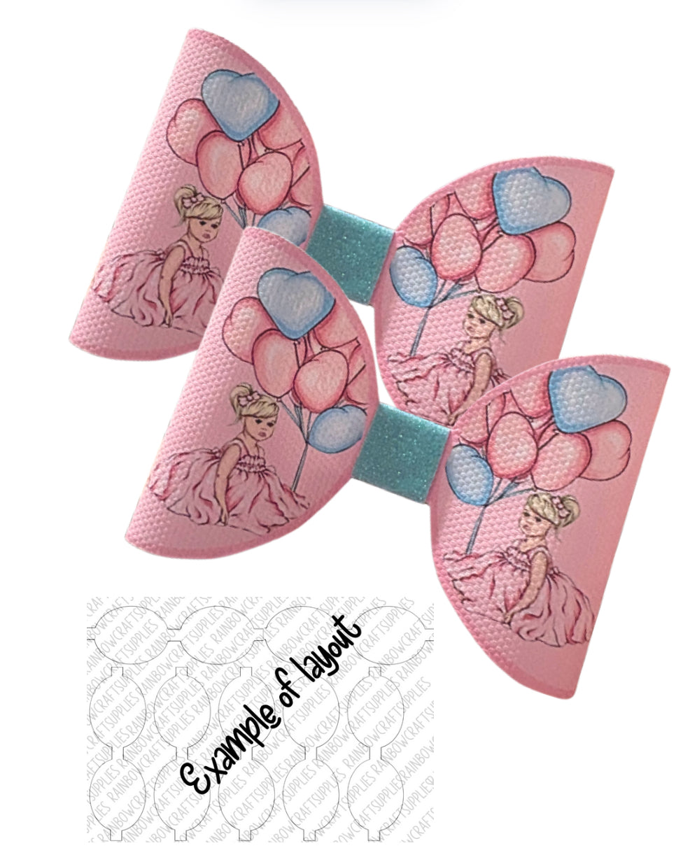 7 x Birthday ballon girl pre printed canvas hair bow loops 3.5”