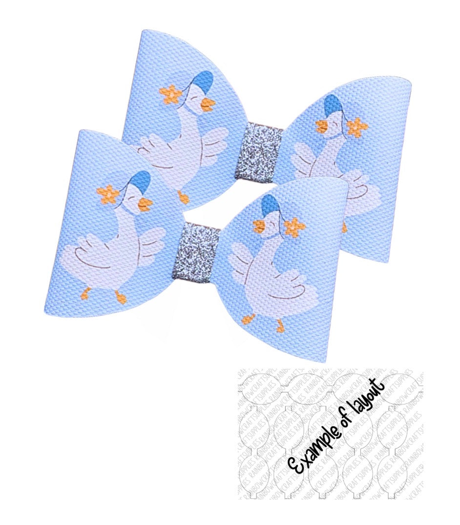 7 Puddle Duck theme pre printed canvas hair bow loops 3.5”