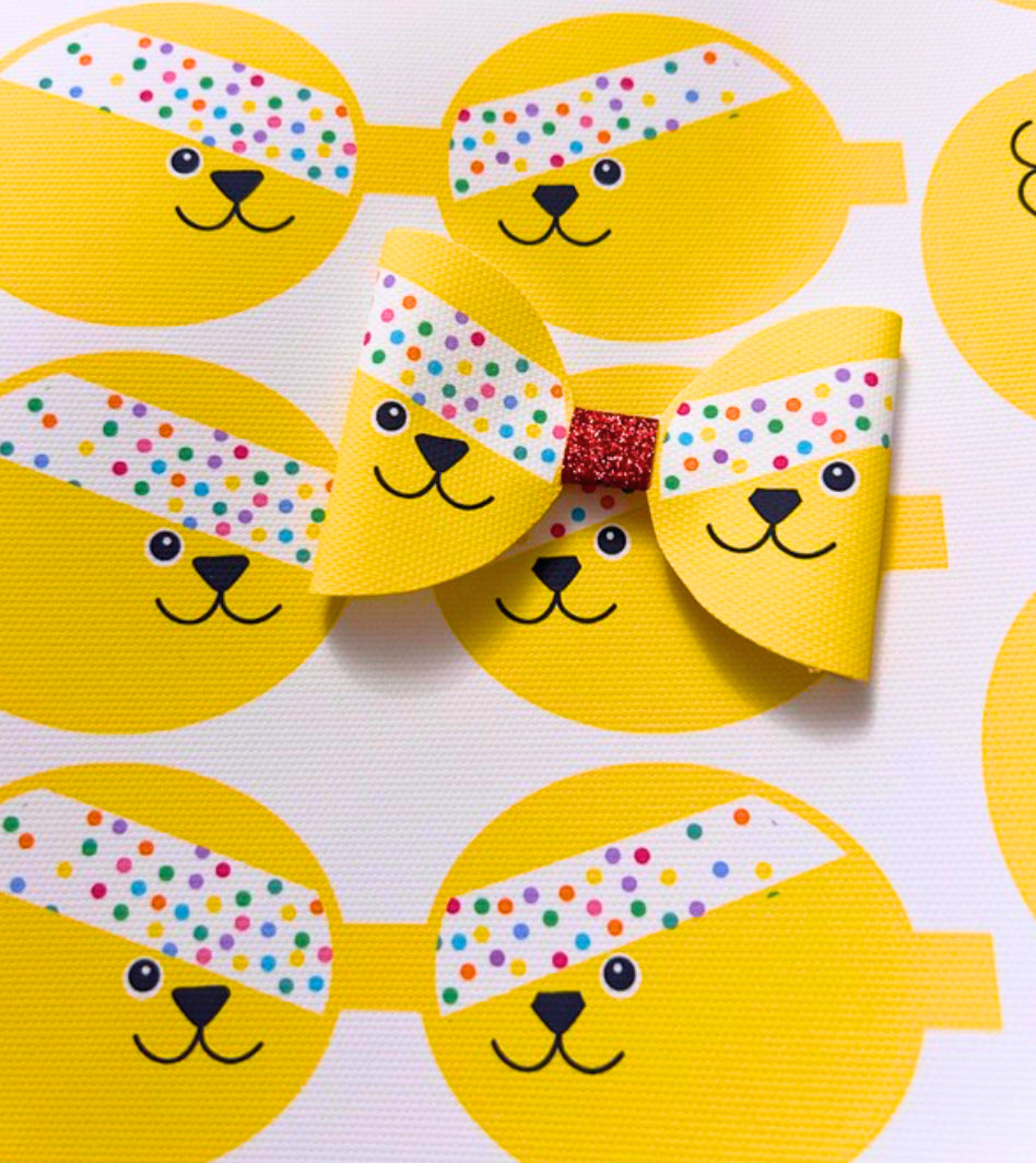 Pudsey inspired Dotty theme printed canvas or Leatherette bow loops x 7