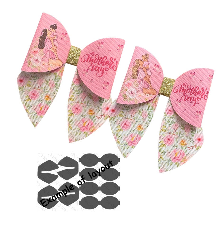 4 x Mother’s Day printed leatherette hair bow loops and sailor tails 3.5”