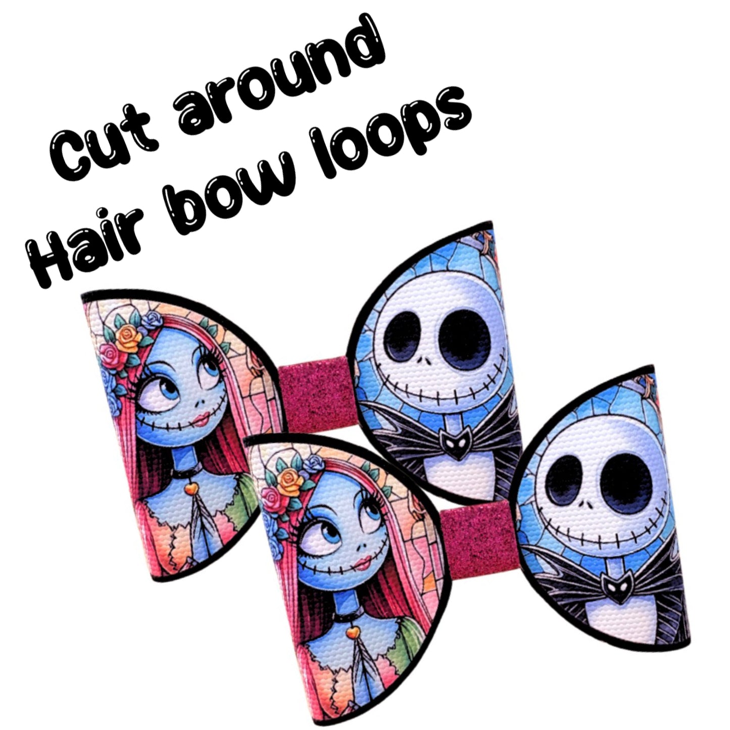 7 x skeleton marriage cut around canvas hair bow loops 3.5”