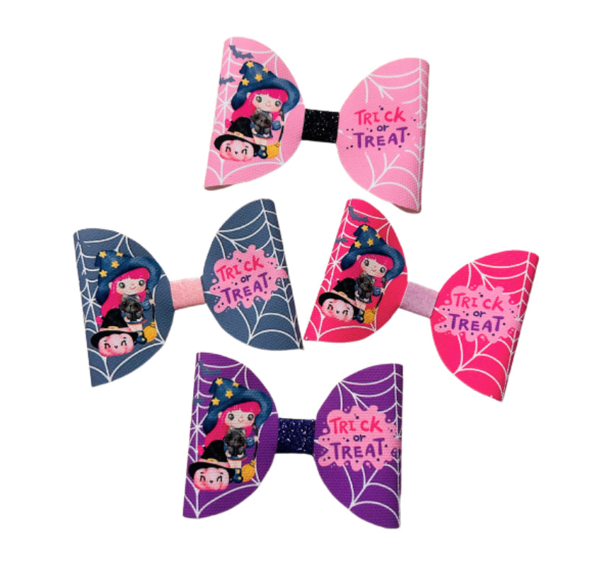 7 x Cutest witch assorted colours pre printed canvas bow loops 3.5”