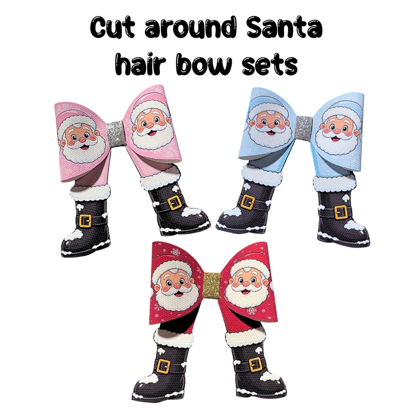 4 Santa 3D Cut around hair bow loops & tails 3.5”(Leatherette or Canvas)