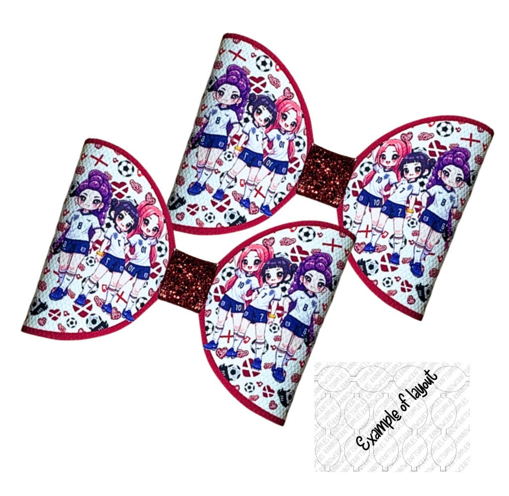 7 x World Cup England pre printed leatherette cut around bow loops 3.5” K pop (Copy)