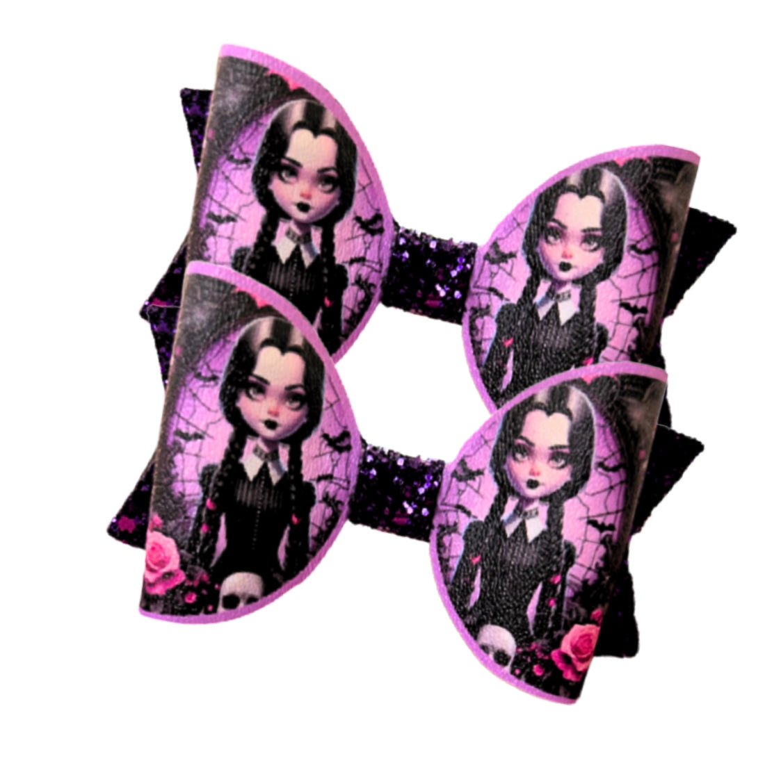 7 x printed in house Leatherette bow loops 3.5” Creepy Kooky