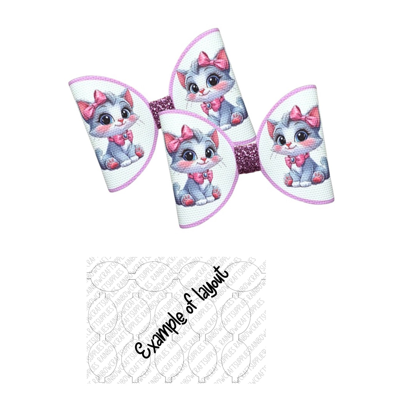 7 x Kitty pre printed leatherette bow loops 3.5”