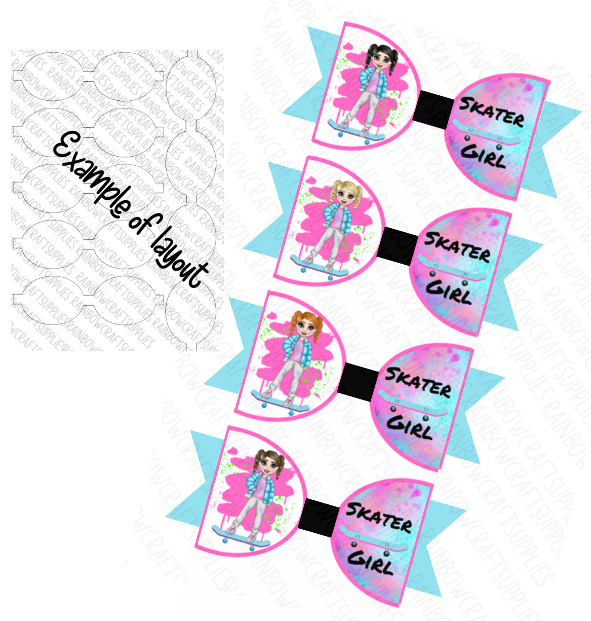 Dolly Skater girl printed bow loops x 7