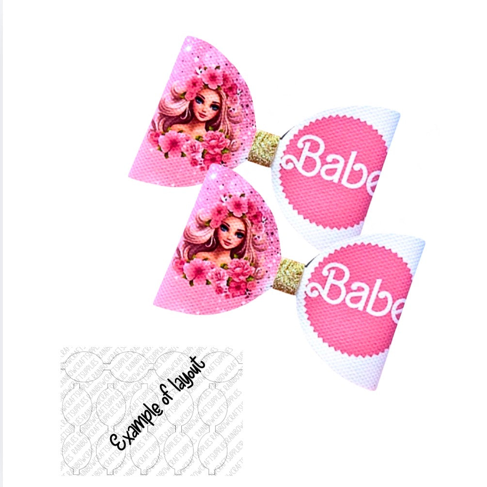 7 x Pink let’s party dolly themed canvas bow loops 3.5” Babe