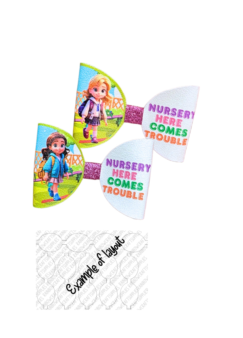 7 x Nursery themed printed Leatherette Hair bow loops