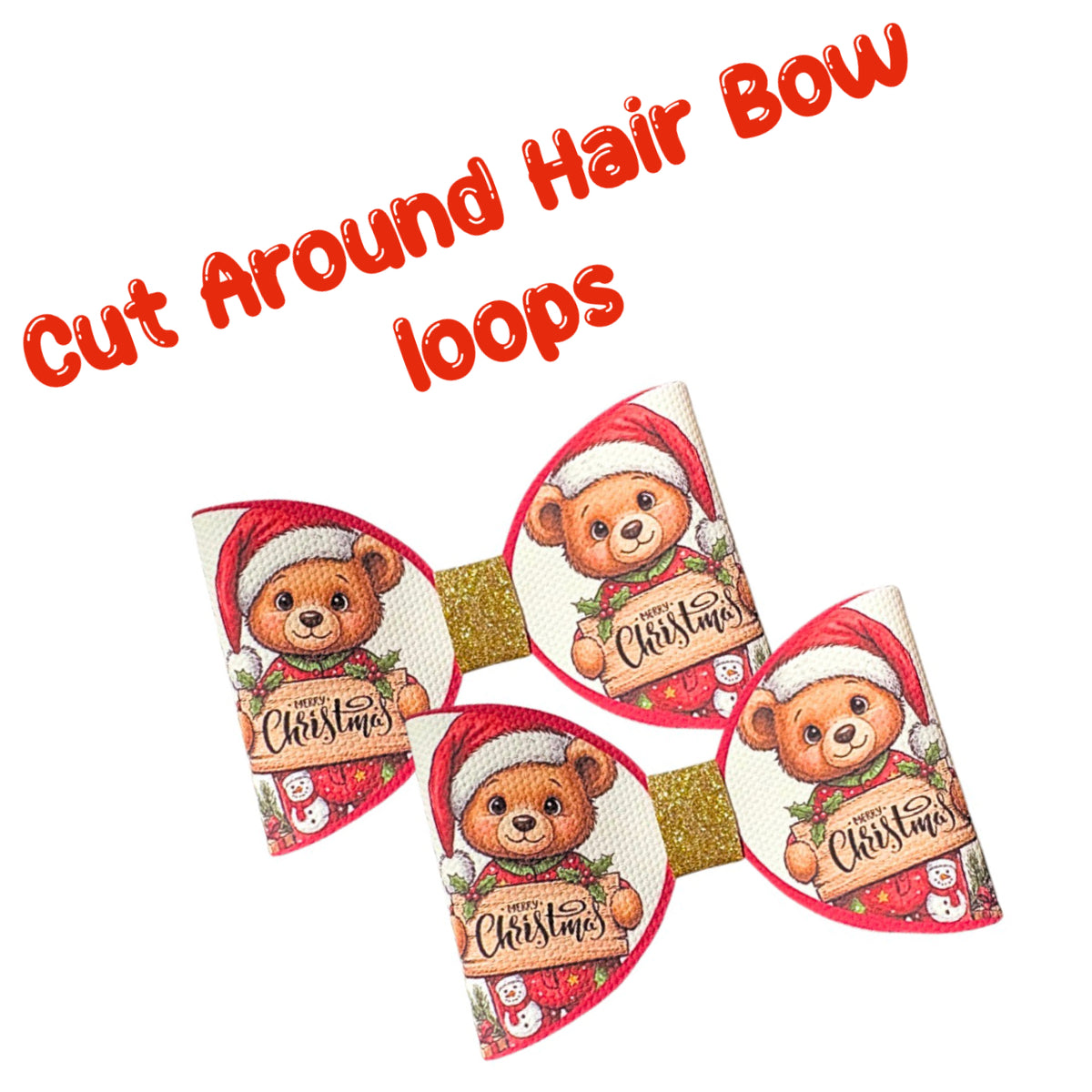 7 x Cut around hair bow loops 3.5” Canvas/leatherette Christmas Bear