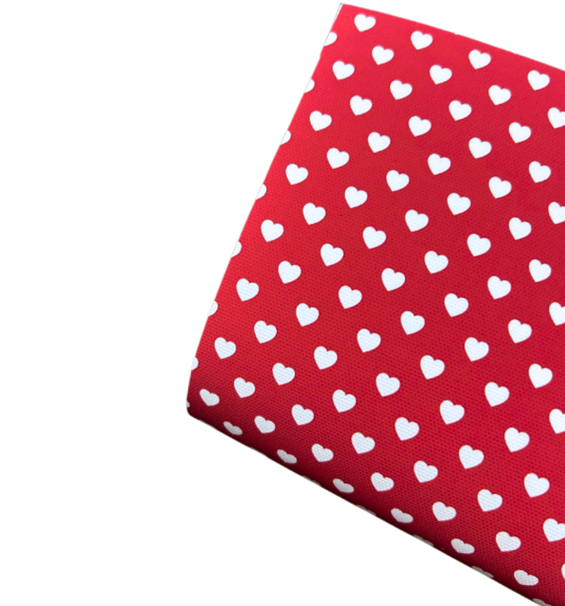 Red & white polka hearts themed printed Canvas fabric