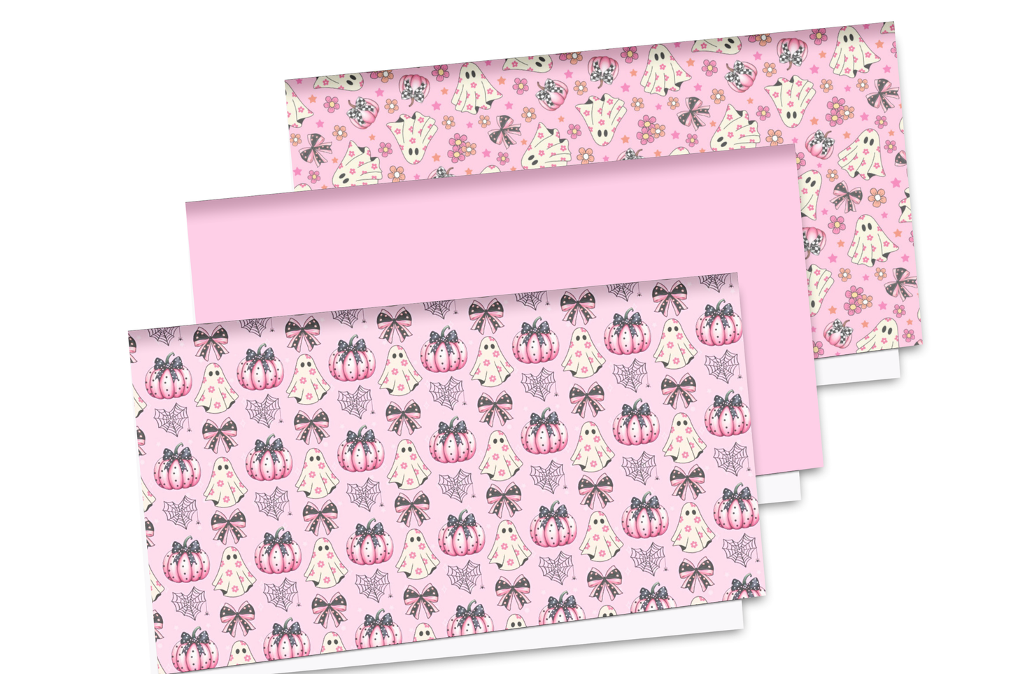 3 Piece pink ghost and pumpkin themed canvas fabric set