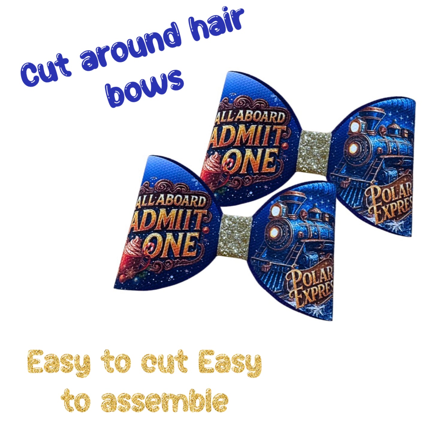 7 Christmas Train cut Around hair bow loops 3.5” Leatherette or Canvas