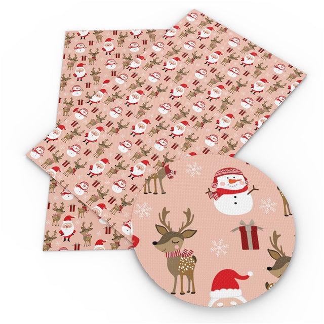 Christmas cutie santa & reindeer smooth leatherette fabric