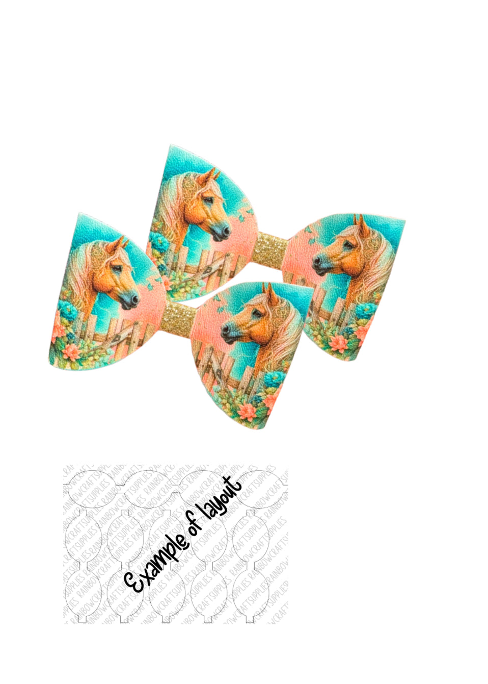 Pony themed pre printed canvas bow loops x 7 (3.5”)