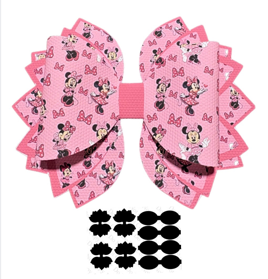 4 x In house printed Leatherette bow loops and Fan Tails 3.5” Princess mouse